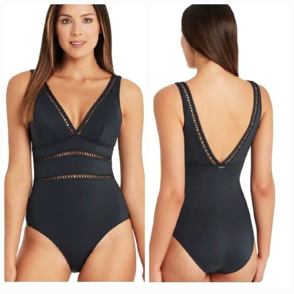 New Sea Level Lola Shimmer Cross Front One Piece Charcoal Swimsuit